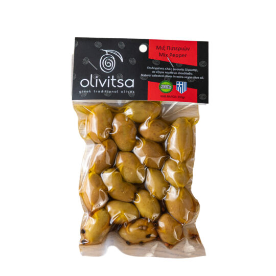 Ελιές Πράσινες σε Ελαιόλαδο & Μείγμα Πιπεριών 250g Olivitsa