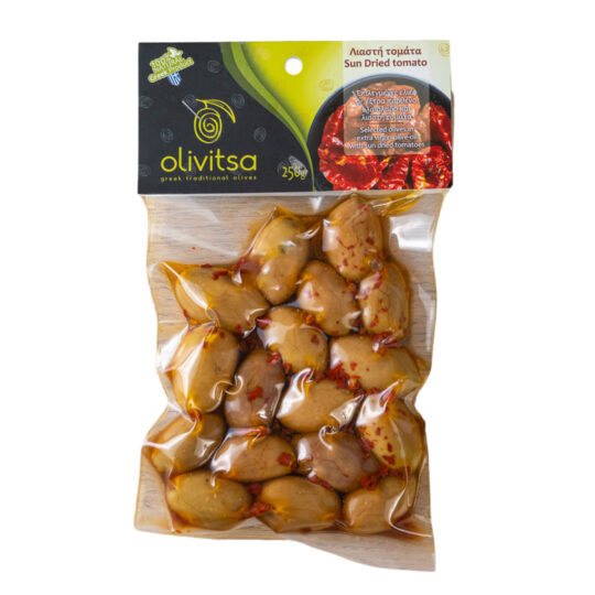 Ελιές Πράσινες με Ελαιόλαδο & Λιαστή Ντομάτα 250g Olivitsa